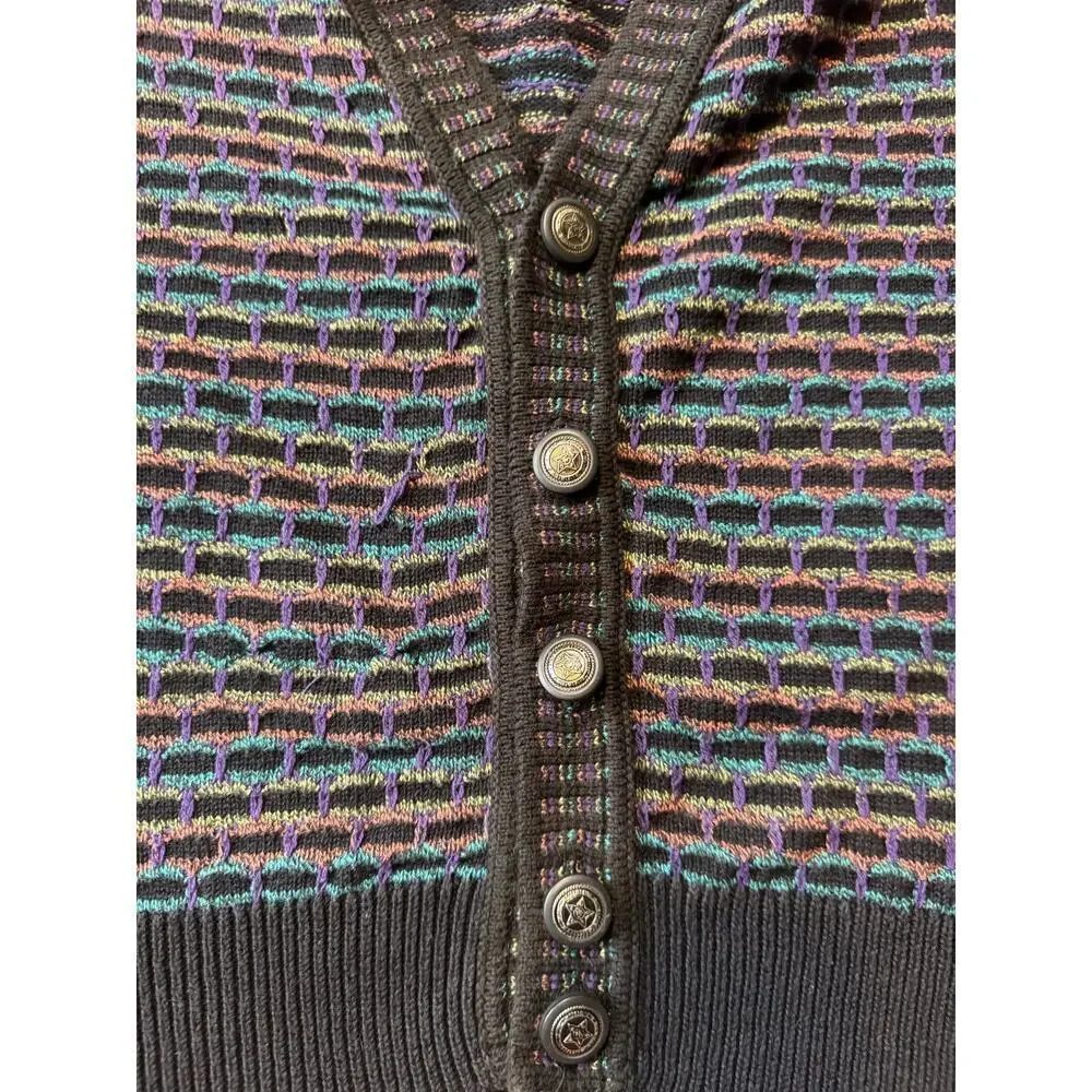 Vintage 80's/90's  Jantzen Cardigan Sweater; Striped; Detailed Buttons; XL